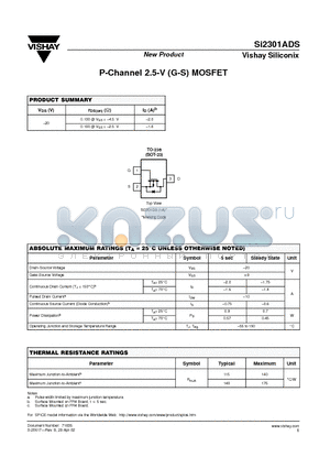 SI2301ADS datasheet - P-Channel 2.5-V (G-S) MOSFET