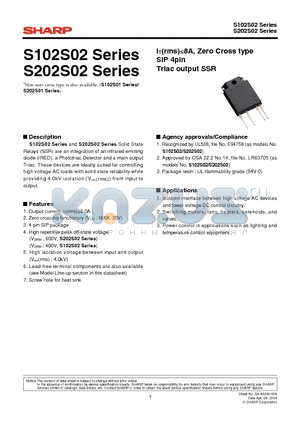 S202S02F datasheet - IT(rms)8A, Zero Cross type SIP 4pin Triac output SSR