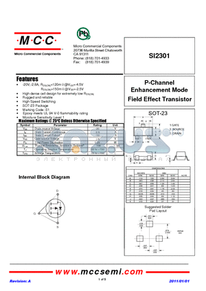 SI2301_11 datasheet - P-Channel Enhancement Mode Field Effect Transistor