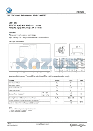 SI2302 datasheet - 20 V N-Channel Enhancement Mode MOSFET