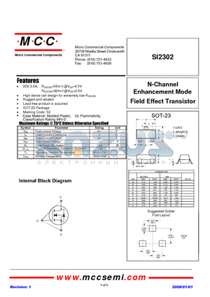 SI2302-TP datasheet - N-Channel Enhancement Mode Field Effect Transistor