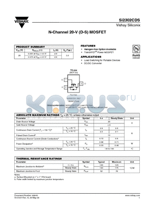 SI2302CDS-T1-E3 datasheet - N-Channel 20-V (D-S) MOSFET