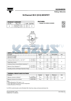 SI2304BDS datasheet - N-Channel 30-V (D-S) MOSFET