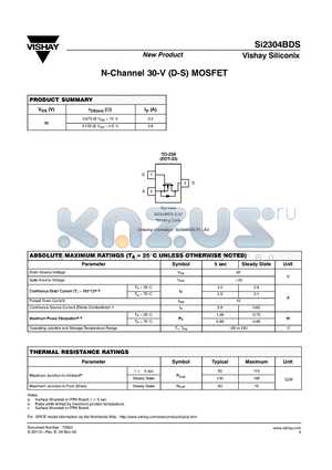 SI2304BDS-T1-E3 datasheet - N-Channel 30-V (D-S) MOSFET