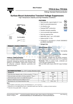 TPC10AHM3/86A datasheet - Surface Mount Automotive Transient Voltage Suppressors