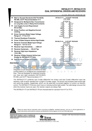 SN75ALS1177N datasheet - DUAL DIFFERENTIAL DRIVERS AND RECEIVERS