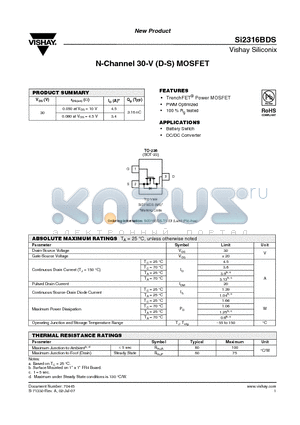 SI2316BDS datasheet - N-Channel 30-V (D-S) MOSFET