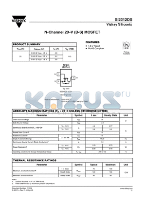 SI2312DS datasheet - N-Channel 20 -V (D-S) MOSFET