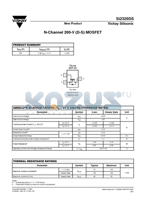 SI2320DS datasheet - N-Channel 200-V (D-S) MOSFET