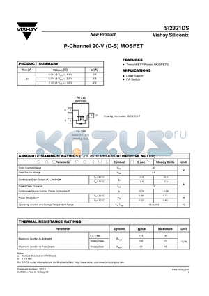 SI2321DS datasheet - P-Channel 20-V (D-S) MOSFET