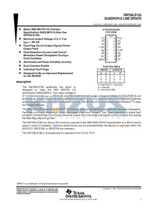 SN75ALS126D datasheet - QUADRUPLE LINE DRIVER