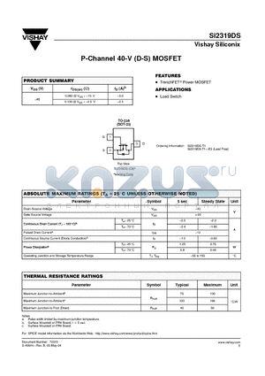 SI2319DS-T1-E3 datasheet - P-Channel 40-V (D-S) MOSFET