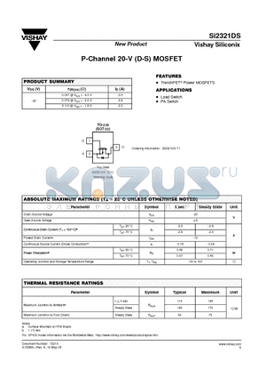 SI2321DS-T1 datasheet - P-Channel 20-V (D-S) MOSFET