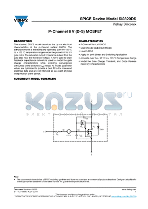 SI2329DS datasheet - P-Channel 8 V (D-S) MOSFET