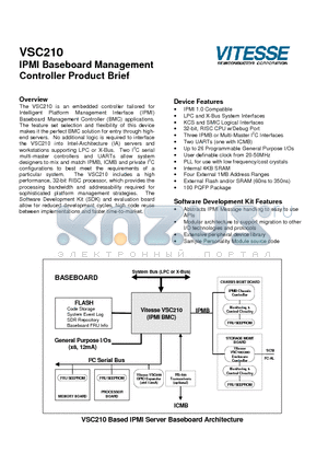 VSC210 datasheet - IPMI Baseboard Management Controller Product Brief