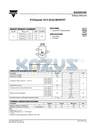 SI2333CDS-T1-E3 datasheet - P-Channel 12-V (D-S) MOSFET