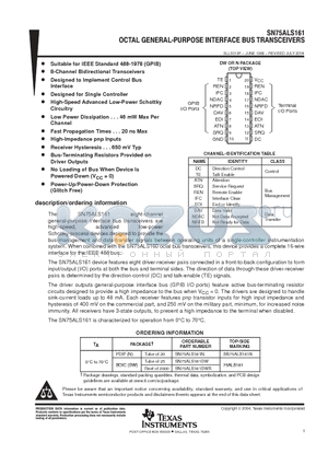 SN75ALS161DW datasheet - OCTAL GENERAL-PURPOSE INTERFACE BUS TRANSCEIVERS