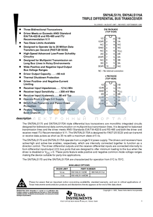 SN75ALS170ADWG4 datasheet - TRIPLE DIFFERENTIAL BUS TRANSCEIVER