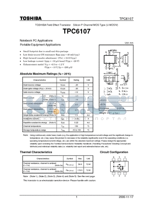 TPC6107 datasheet - Silicon P Channel MOS Type (U-MOSIV) Notebook PC Applications