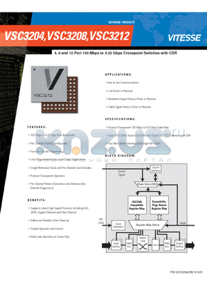 VSC3212 datasheet - 4, 8 and 12 Port 155 Mbps to 4.25 Gbps Crosspoint Switches with CDR