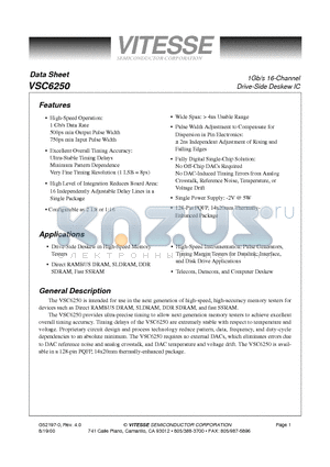 VSC6250 datasheet - 1Gb/s 16-Channel Drive-Side Deskew IC