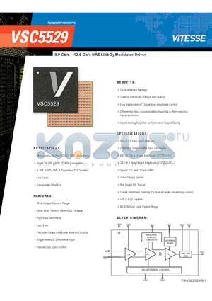 VSC5529 datasheet - 9.9 Gb/s - 12.5 Gb/s NRZ LiNbO3 Modulator Driver