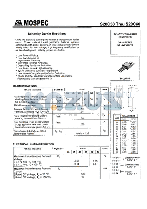 S20C60 datasheet - SCHOTTKY BARRIER RECTIFIERS(20A,30-60V)