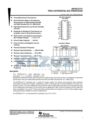 SN75ALS1711 datasheet - TRIPLE DIFFERENTIAL BUS TRANSCEIVER