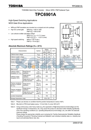 TPC6901A datasheet - Multi-Chip Transistor Silicon NPN / PNP Epitaxial Type