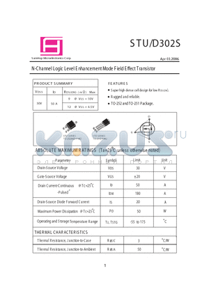 STD302S datasheet - N-Channel Logic Level E nhancement Mode Field Effect Transistor