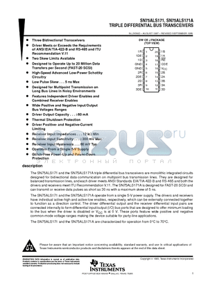 SN75ALS171ADWRE4 datasheet - TRIPLE DIFFERENTIAL BUS TRANSCEIVERS