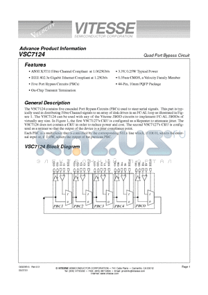 VSC7124 datasheet - Quad Port Bypass Circuit