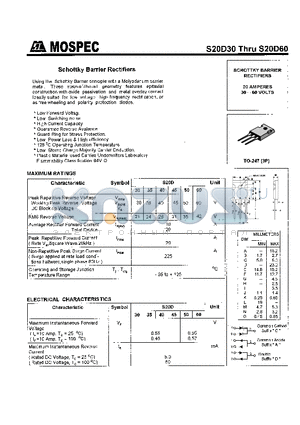 S20D40 datasheet - SCHOTTKY BARRIER RECTIFIERS(20A,30-60V)