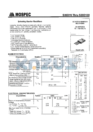 S20D90 datasheet - SCHOTTKY BARRIER RECTIFIERS(20A,70-100V)