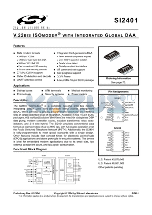 SI3010 datasheet - V.22BIS ISOMODEM WITH INTEGRATED GLOBAL DAA