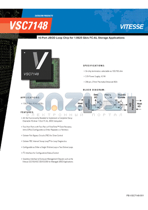 VSC7148 datasheet - 16-Port JBOD Loop Chip for 1.0625 Gb/s FC-AL Storage Applications