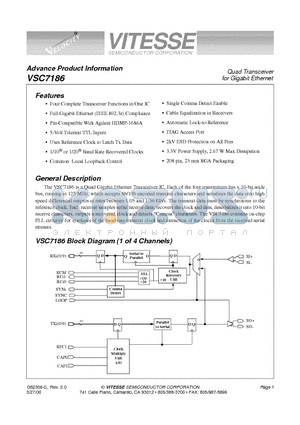 VSC7186 datasheet - Quad Transceiver for Gigabit Ethernet