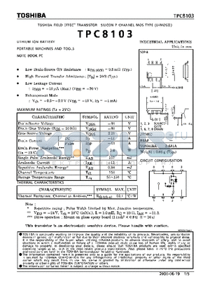 TPC8103 datasheet - TRANSISTOR SILICON P CHANNEL MOS TYPE