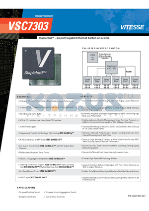 VSC7303 datasheet - Stapleford - 24-port Gigabit Ethernet Switch-on-a-Chip