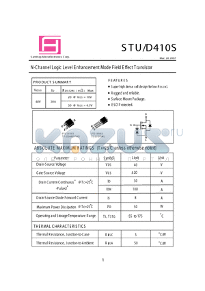 STD410S datasheet - N-Channel Logic Level Enhancement Mode Field Effect Transistor