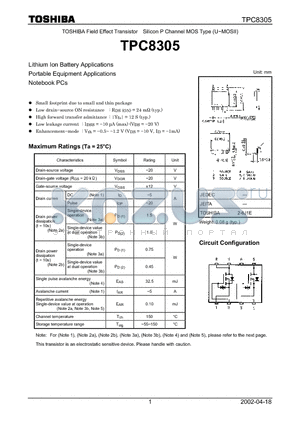 TPC8305 datasheet - Silicon P Channel MOS Type (U-MOSII)