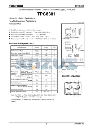 TPC8301 datasheet - Silicon P Channel MOS Type (L2-MOSVI)