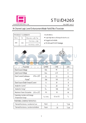 STD426S datasheet - N-Channel Logic Level E nhancement Mode F ield E ffect Transistor