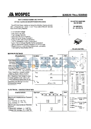 S20S50 datasheet - SCHOTTKY BARRIER RECTIFIERS(20A,30-60V)