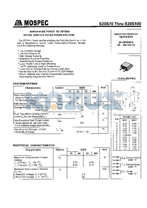 S20S90 datasheet - SCHOTTKY BARRIER RECTIFIERS(20A,70-100V)