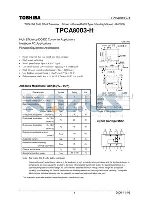 TPCA8003-H datasheet - High Efficiency DC/DC Converter Applications Notebook PC Applications Portable Equipment Applications