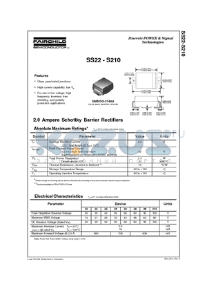 S210 datasheet - 2.0 Ampere Schottky Barrier Rectifiers