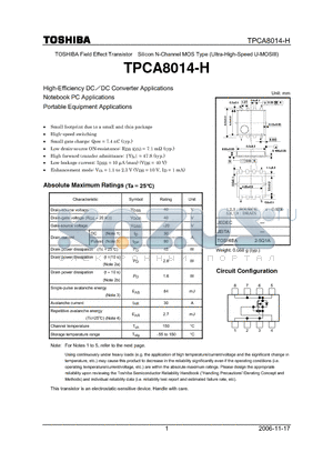 TPCA8014-H datasheet - High-Efficiency DCDC Converter Applications