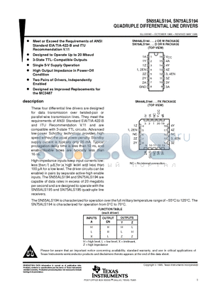 SN75ALS194 datasheet - QUADRUPLE DIFFERENTIAL LINE DRIVERS