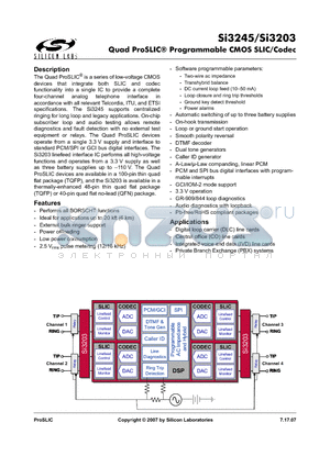 SI3203 datasheet - Quad ProSLIC^ Programmable CMOS SLIC/Codec